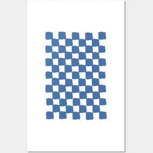 small checkered mint, Checkerboard Check Checkered, small checks, dusty blue, cream and blue, western, prairie, aesthetic, retro, vintage, cowgirl Posters and Art